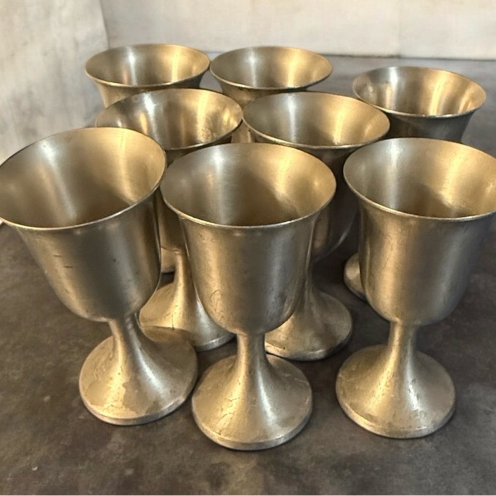 8 Vintage WEB Pewter Water Wine Goblets 4 3/4” Mint Jubilee Set Lot Colonial
